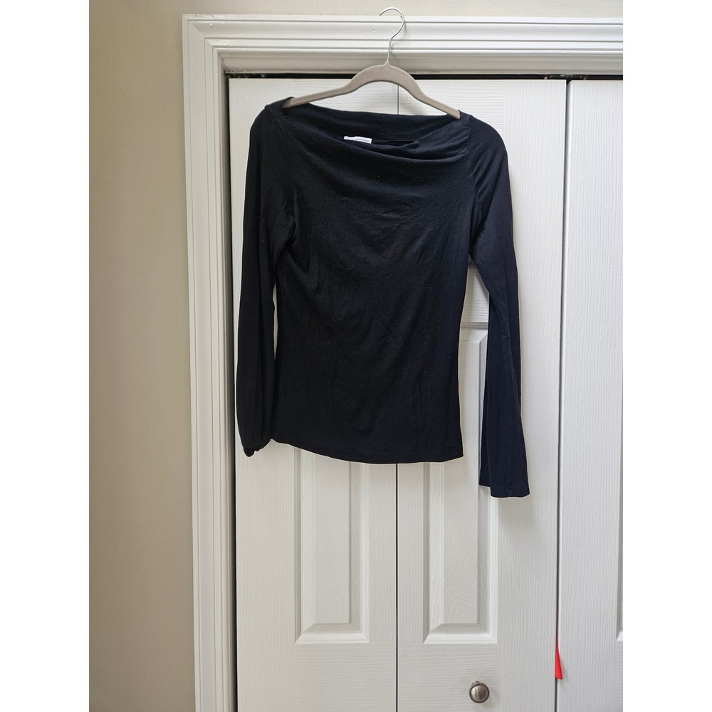 Standard James Perse Women Black Boat Neck Long Sleeve Top Size 2 Slim Fit